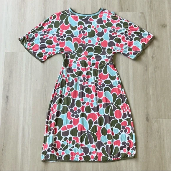 Boden Kimono Sleeve V Neck Midi Dress Abstract Floral size US 4R - Picture 2 of 7